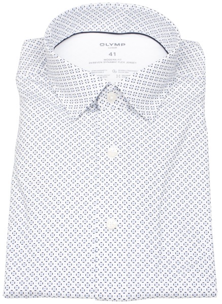 OLYMP Hemd - Modern Fit - 24/7 Flex Jersey - Print - blau / weiß - 1332 84 00 
