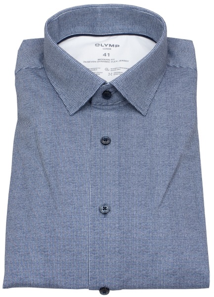 OLYMP Hemd - Modern Fit - 24/7 Flex Jersey - Print - dunkelblau / weiß