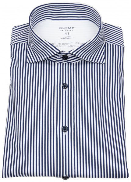 OLYMP Hemd - Modern Fit - 24/7 Flex Jersey - Streifen - blau / weiß