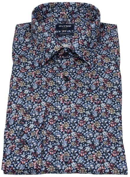 OLYMP Hemd - Modern Fit - floraler Print - mehrfarbig - extra langer 69cm Arm - ohne OVP