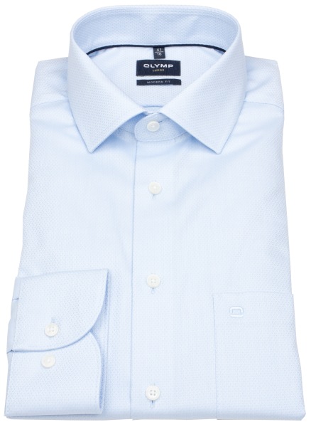 OLYMP Hemd - Modern Fit - Global Kent Kragen - Faux Uni Struktur - hellblau