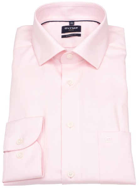 OLYMP Hemd - Modern Fit - Global Kent Kragen - Faux Uni Struktur - rosé