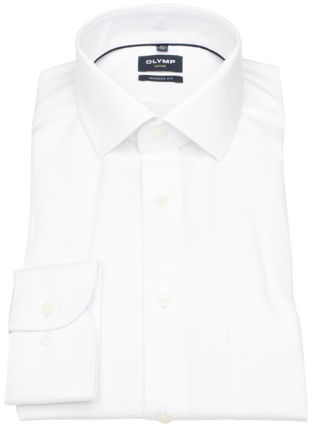 OLYMP Hemd - Modern Fit - Global Kent Kragen - Faux Uni Struktur - weiß