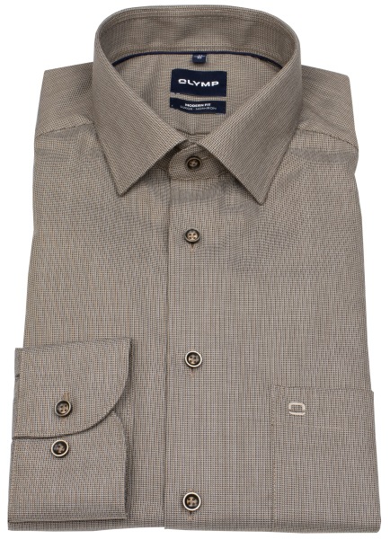 OLYMP Chemise - Modern Fit - Col Kent - Structure - beige