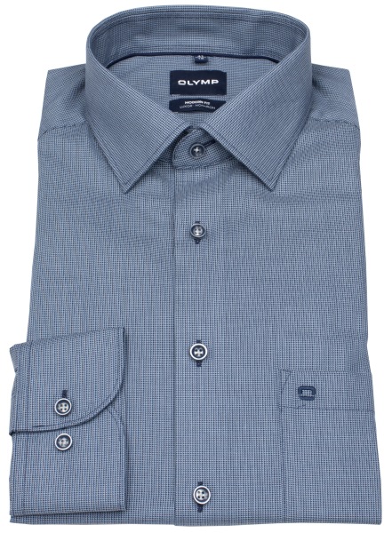 OLYMP Hemd - Modern Fit - Kent Kragen - Struktur - blau