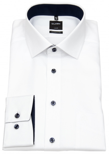 OLYMP Hemd - Modern Fit - Kentkragen - Faux Uni Struktur - weiß