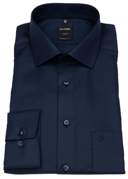 OLYMP Hemd - Modern Fit - Kentkragen - Feintwill - blickdicht - dunkelblau