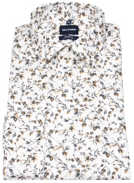 OLYMP Hemd - Modern Fit - Kentkragen - floraler Print - braun / weiß
