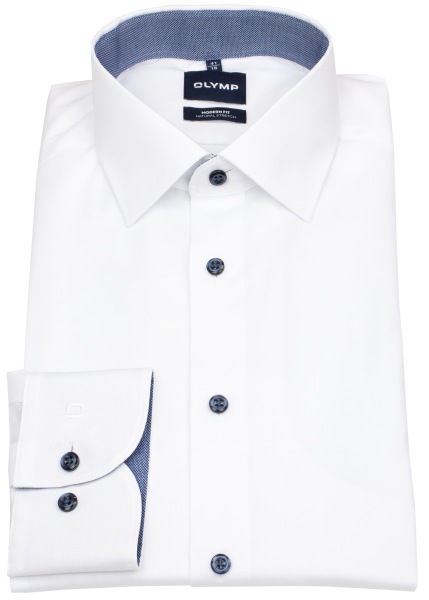 OLYMP Chemise - Modern Fit - col Kent - boutons contrastants - blanc