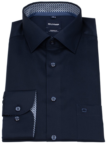 OLYMP Hemd - Modern Fit - Kentkragen - Patch - dunkelblau