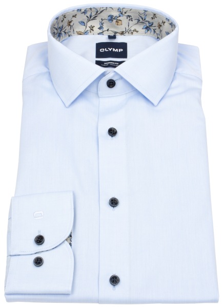 OLYMP Shirt - Modern Fit - Kent Collar - Patch - Contrast Buttons - Light Blue
