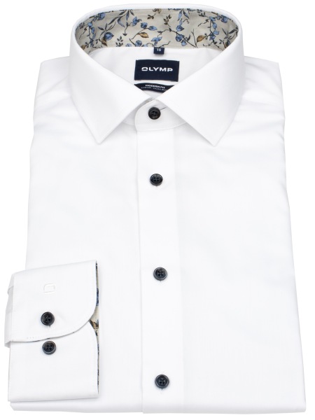 OLYMP Chemise - Modern Fit - col Kent - patch - boutons contrastés - blanc