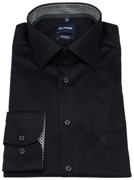 OLYMP Hemd - Modern Fit - Kentkragen - Patch - schwarz