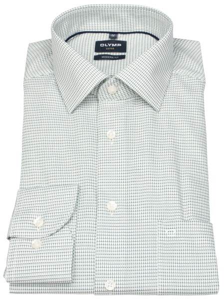 OLYMP Hemd - Modern Fit - Kentkragen - Print - grün / weiß