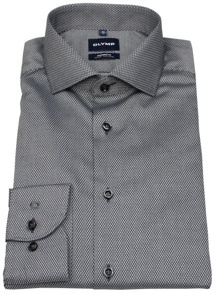 OLYMP Shirt - Modern Fit - Kent Collar - Print - black / grey