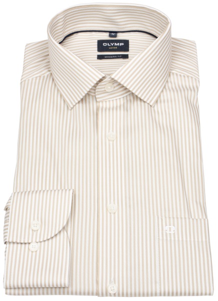 OLYMP Hemd - Modern Fit - Kentkragen - Streifen - beige / weiß