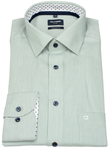 OLYMP Hemd - Modern Fit - Kentkragen - Streifen - grün / weiß