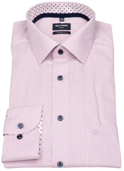 OLYMP Hemd - Modern Fit - Kentkragen - Streifen - rot / weiß