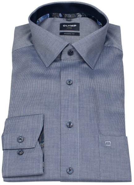 OLYMP Hemd - Modern Fit - Kentkragen - Struktur - blau