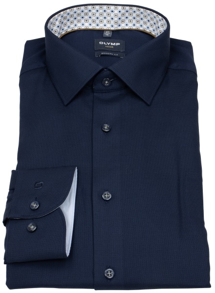 OLYMP Hemd - Modern Fit - Kentkragen - Struktur - dunkelblau