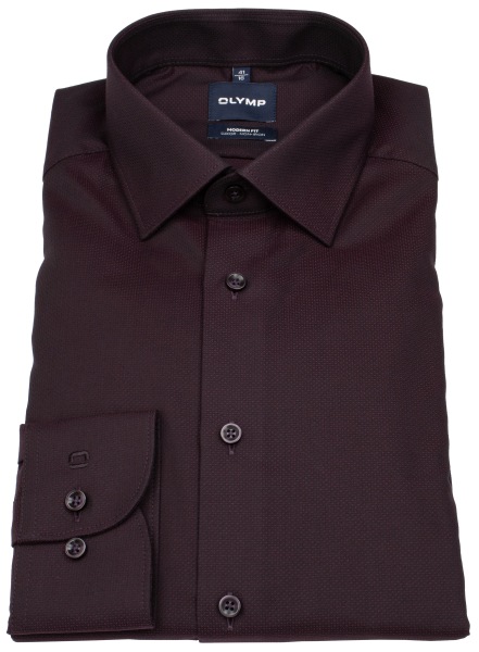 OLYMP Chemise - Modern Fit - Col Kent - Structure - rouge foncé
