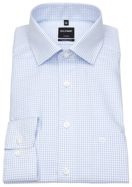 OLYMP Hemd - Modern Fit - Kentkragen - Twill - Gitterkaro - hellblau / weiß