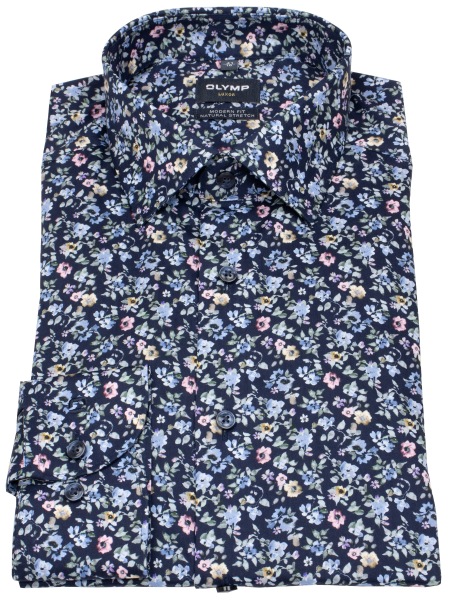 OLYMP Hemd - Modern Fit - New Kent - floraler Print - dunkelblau