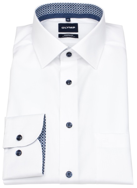 OLYMP Hemd - Modern Fit - Patch - Kontrastknöpfe - weiß - extra langer 69cm Arm