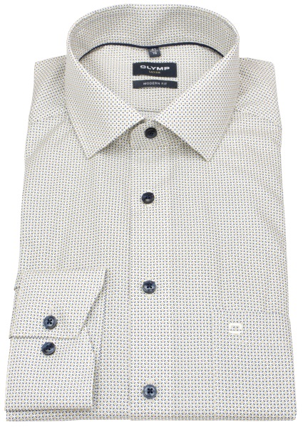 OLYMP Hemd - Modern Fit - Print - Kontrastknöpfe - blau / beige - ohne OVP - 1264 74 22 