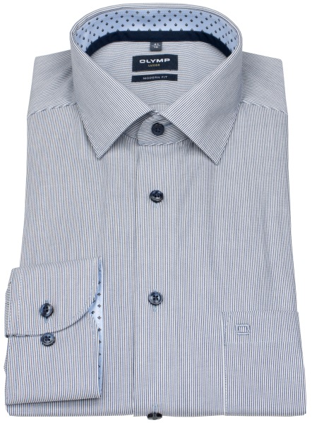 OLYMP Hemd - Modern Fit - Streifen - dunkelblau / weiß - extra langer 69cm Arm