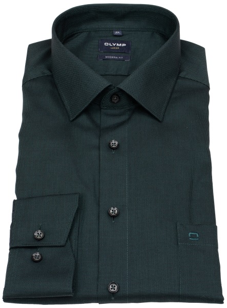 OLYMP Hemd - Modern Fit - Struktur - grün / schwarz - extra langer 69cm Arm - ohne OVP