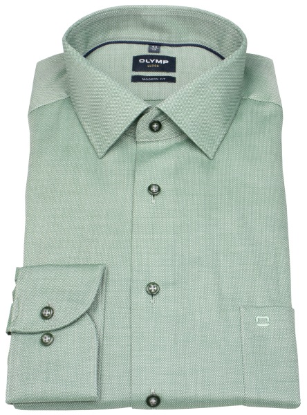 OLYMP Hemd - Modern Fit - Struktur - Kontrastknöpfe - grün - extra langer 69cm Arm
