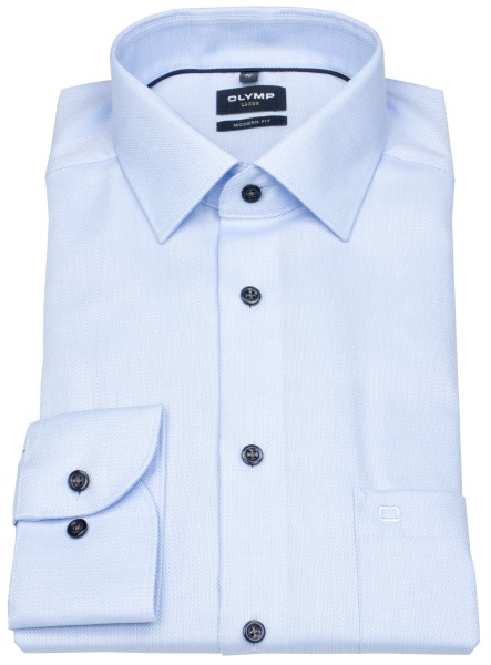 OLYMP Hemd - Modern Fit - Struktur - Kontrastknöpfe - hellblau