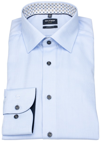 OLYMP Hemd - Modern Fit - Struktur - Kontrastknöpfe - hellblau - extra langer 69cm Arm