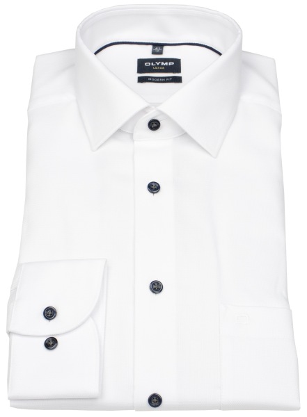 OLYMP Hemd - Modern Fit - Struktur - Kontrastknöpfe - weiß