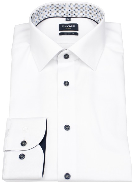 OLYMP Hemd - Modern Fit - Struktur - Kontrastknöpfe - weiß - extra langer 69cm Arm