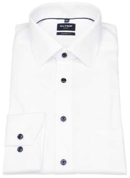 OLYMP Hemd - Modern Fit - Struktur - Kontrastknöpfe - weiß - ohne OVP