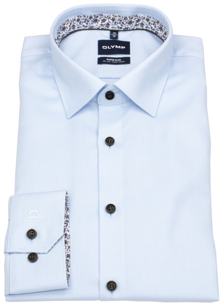 OLYMP Hemd - No. Six Super Slim - Kontrastknöpfe - hellblau - extra langer 69cm Arm
