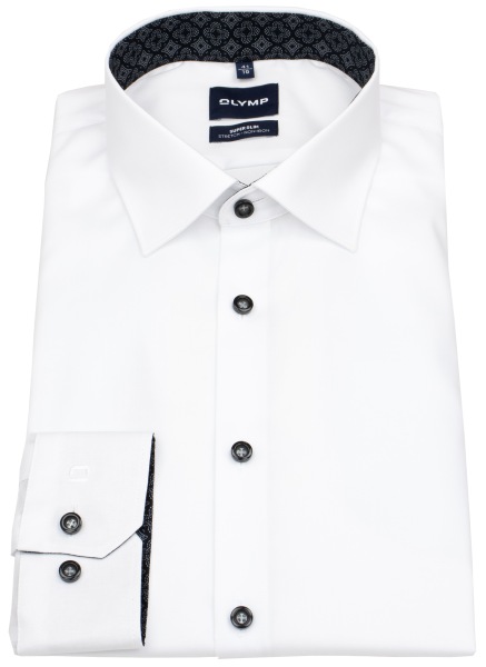 OLYMP Shirt - No. Six Super Slim - Patch - Contrast Buttons - White