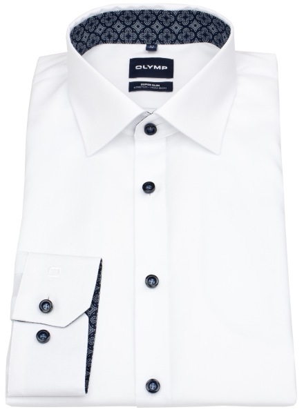 OLYMP Shirt - No. Six Super Slim - Patch - Contrast Buttons - white