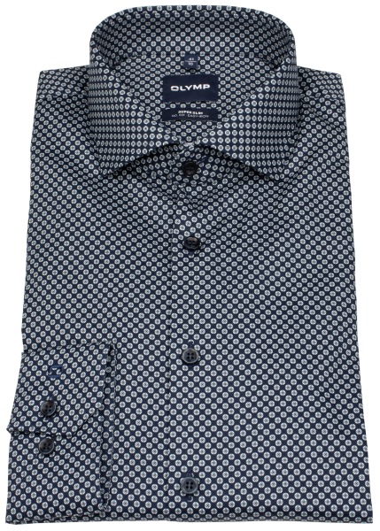 OLYMP Chemise - No. Six Super Slim - Imprimé - bleu foncé / blanc