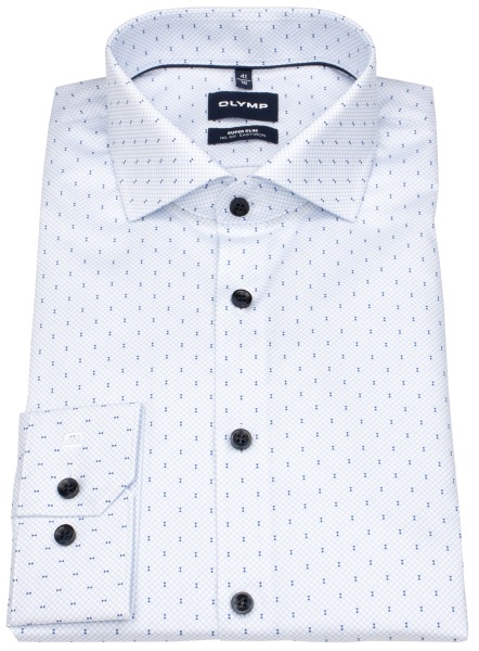 OLYMP Hemd - No. Six Super Slim - Print - Kontrastknöpfe - hellblau / dunkelblau