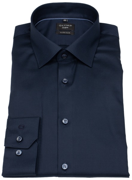 OLYMP Hemd - No. Six Super Slim - Struktur - dunkelblau - extra langer 69cm Arm