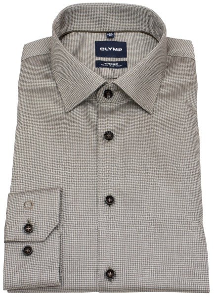 OLYMP Shirt - No. Six Super Slim - Textured - Contrasting Buttons - brown / white