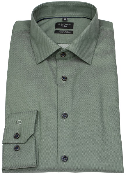 OLYMP Hemd - No. Six Super Slim - Struktur - Kontrastknöpfe - grün - ohne OVP
