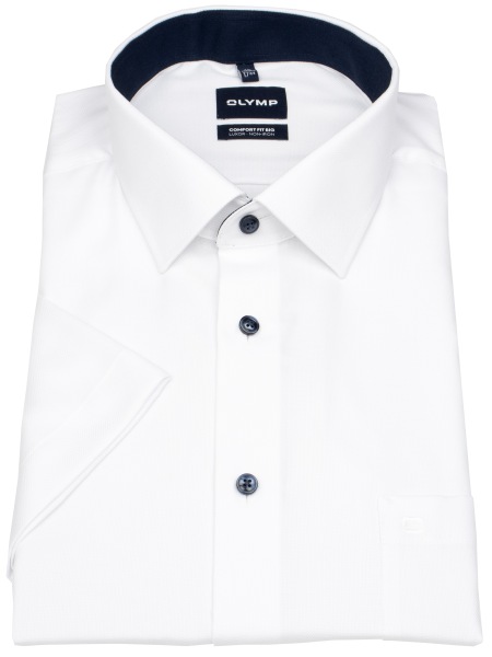OLYMP Chemise à manches courtes - Comfort Fit BIG - structure - boutons contrastés - blanc