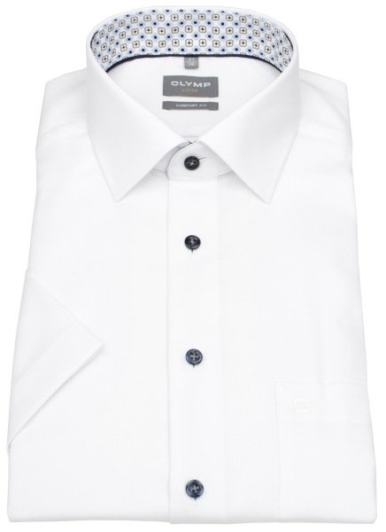 OLYMP Kurzarmhemd - Comfort Fit - Faux Uni Struktur - Kontrastknöpfe - weiß