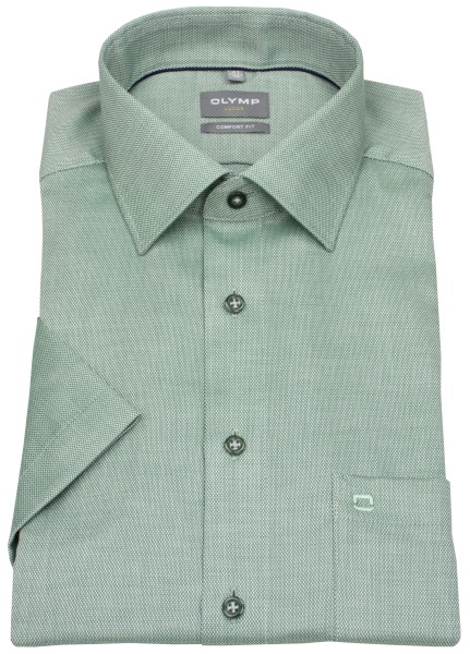 OLYMP Kurzarmhemd - Comfort Fit - Struktur - Kontrastknöpfe - grün