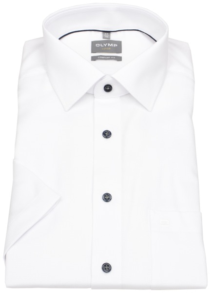 OLYMP Kurzarmhemd - Comfort Fit - Struktur - Kontrastknöpfe - weiß