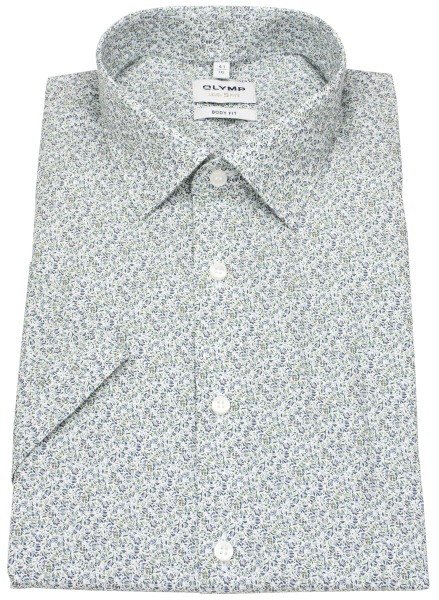OLYMP Kurzarmhemd - Level 5 Body Fit - Print - Floral - grün / blau